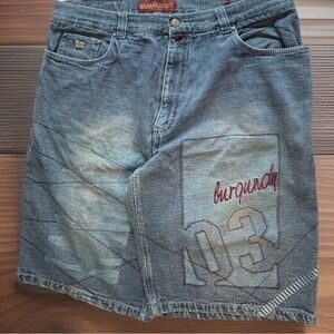 Burgundy Blue Denim Men's Shorts